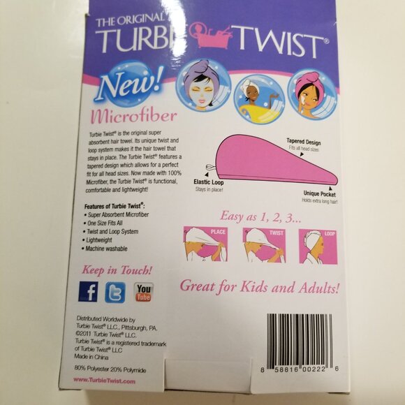 NIB Pink Turbie Twist Microfiber Hair Towel Fast Drying Absorbent Lightweight - Picture 4 of 9
